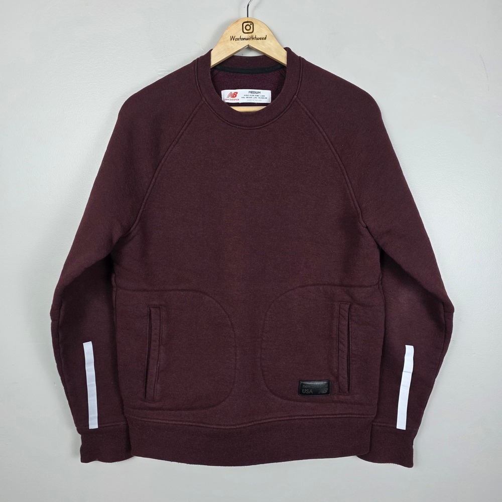 New Balance Made in USA CORE Mens Crewneck Sweatshirt Burgundy Maroon Medium
